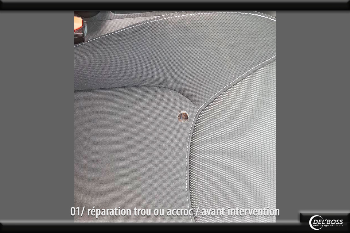 Réparer un trou de cigarette sur un siège de voiture à proximité de la  ville du Havre - Débosseleur de véhicules sur Le Havre - MS'DEBOSS